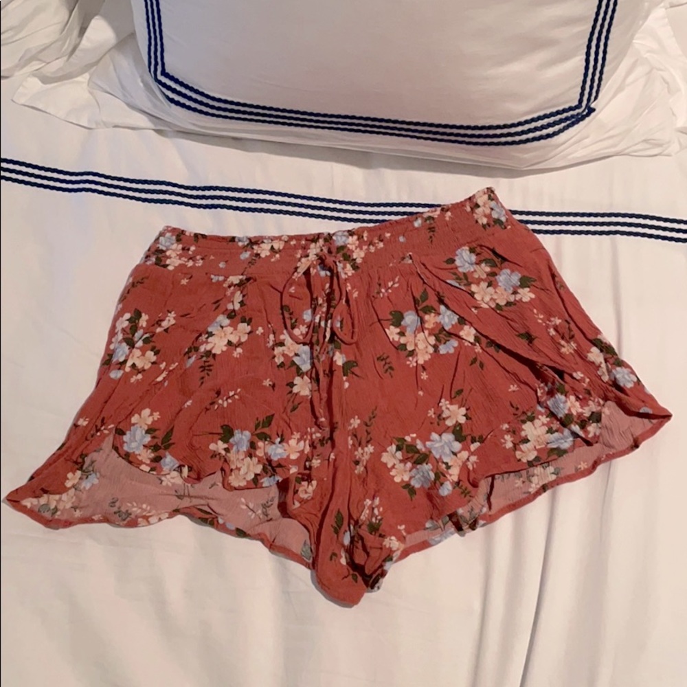 burgundy floral flowy shorts